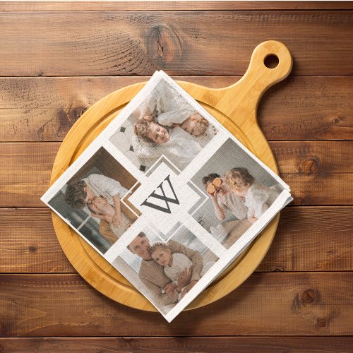 Trendy Minimalist Collage Fathers Photo Daddy Gift Kitchen Towel