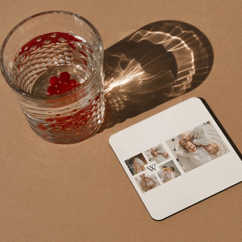 Trendy Minimalist Collage Fathers Photo Daddy Gift Square Paper Coaster