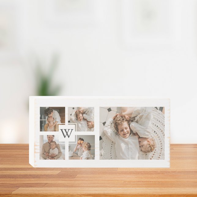 Trendy Minimalist Collage Fathers Photo Daddy Gift Wooden Box Sign (Creator Uploaded)