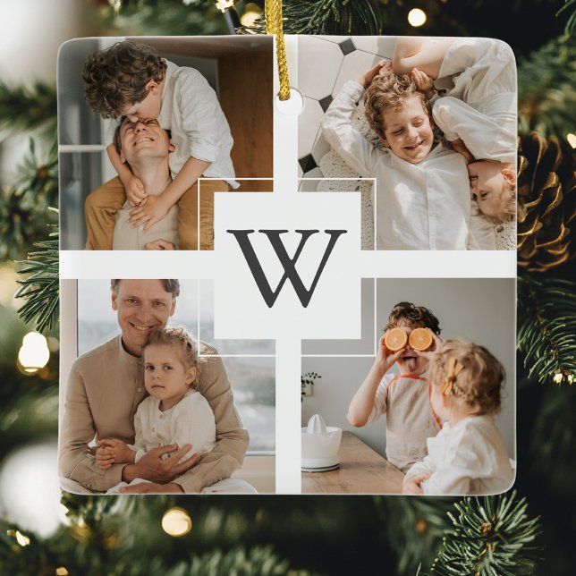 Trendy Minimalist Collage Photo Ceramic Ornament (Creator Uploaded)