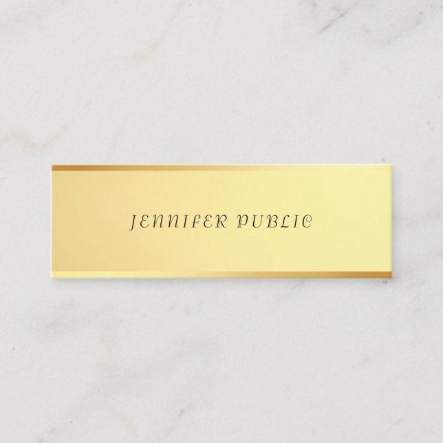 Trendy Minimalist Design Glamorous Gold Template Mini Business Card (Front)