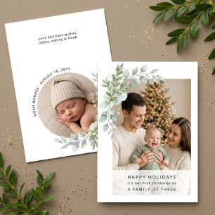 Trendy Minimalist Family First Christmas Photo Holiday Card