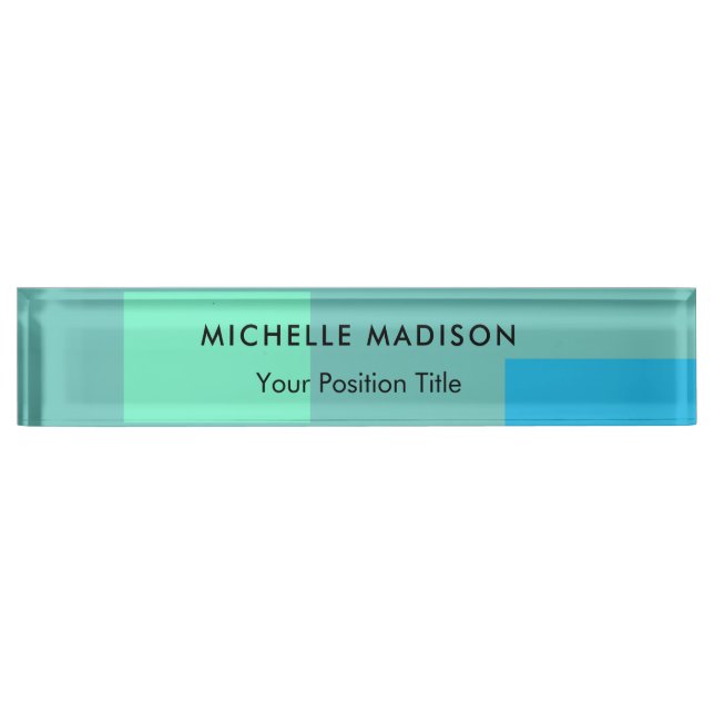 Trendy Minimalist Green Blue Desk Name Plate (Front)