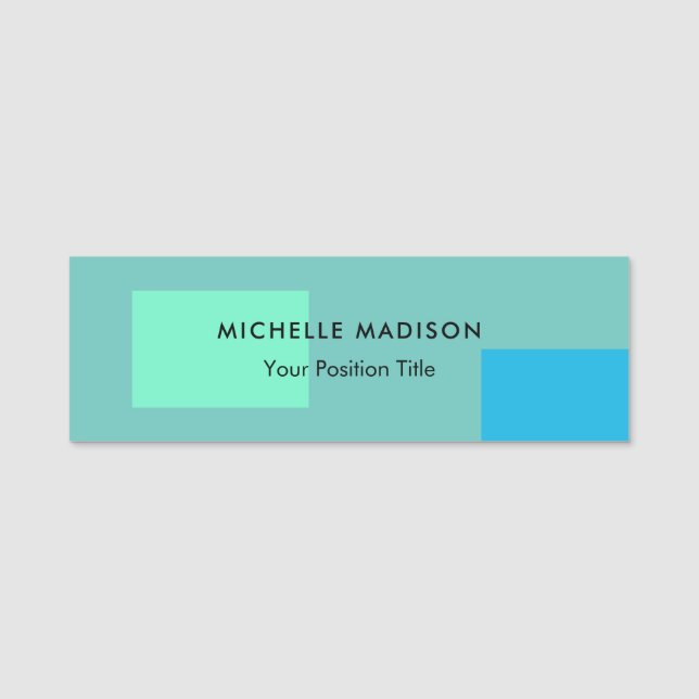 Trendy Minimalist Green Blue Name Tag (Front)