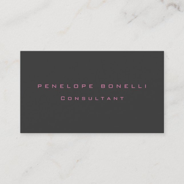 Trendy Minimalist Grey Pink Girly Professional Business Card (Front)