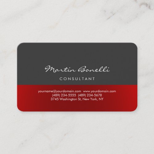 Trendy Minimalist Grey Red Color Business Card