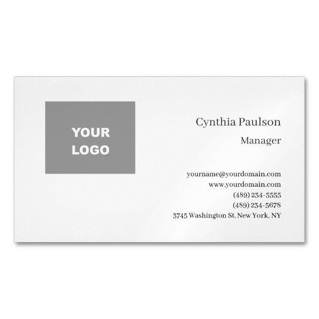 Trendy Minimalist Modern Add Your Logo Business Card Magnet (Front)