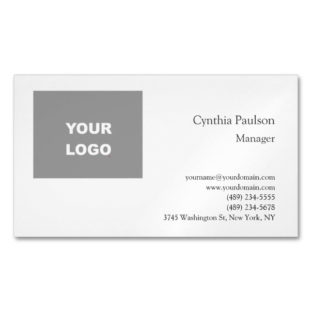 Trendy Minimalist Modern Add Your Logo Business Card Magnet (Front)