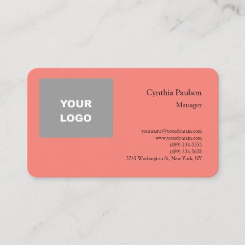 Trendy Minimalist Modern Add Your Logo Coral Pink Business Card