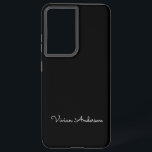Trendy Minimalist Modern Black Script Custom Name Samsung Galaxy S21 Ultra Case<br><div class="desc">A simple stylish custom name typography design in a casual script font in striking monochromatic black and white. The perfect item for the minimalist. An on trend bespoke gift or accessory for any occasion. Debra Valencia, a visionary surface pattern artist, product designer and entrepreneur with a passion for world travel,...</div>