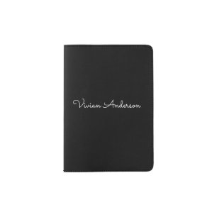 Trendy Minimalist Modern Black Script Name Passport Holder