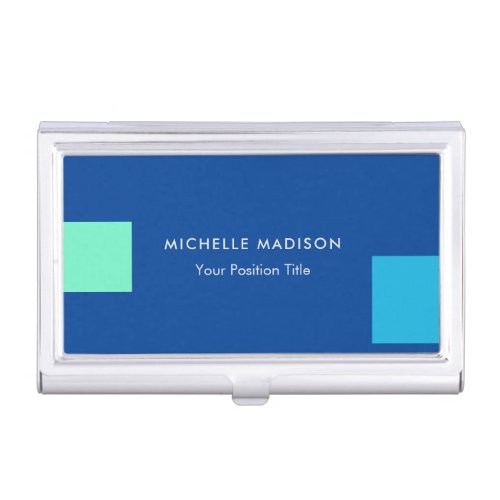Trendy Minimalist Modern Blue Business Card Case