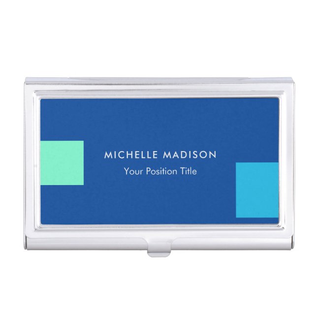 Trendy Minimalist Modern Blue Business Card Case (Front)