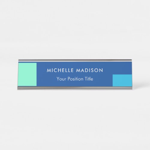 Trendy Minimalist Modern Blue Desk Name Plate