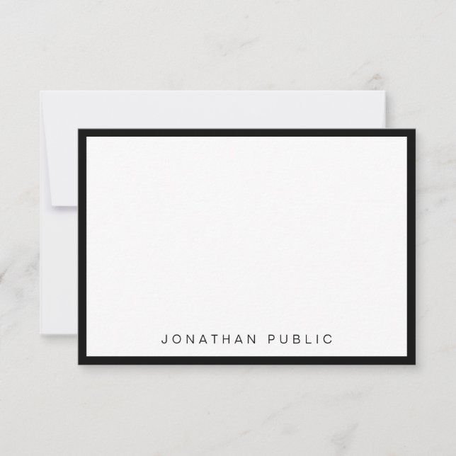 Trendy Minimalist Modern Elegant Black White Note Card (Front)