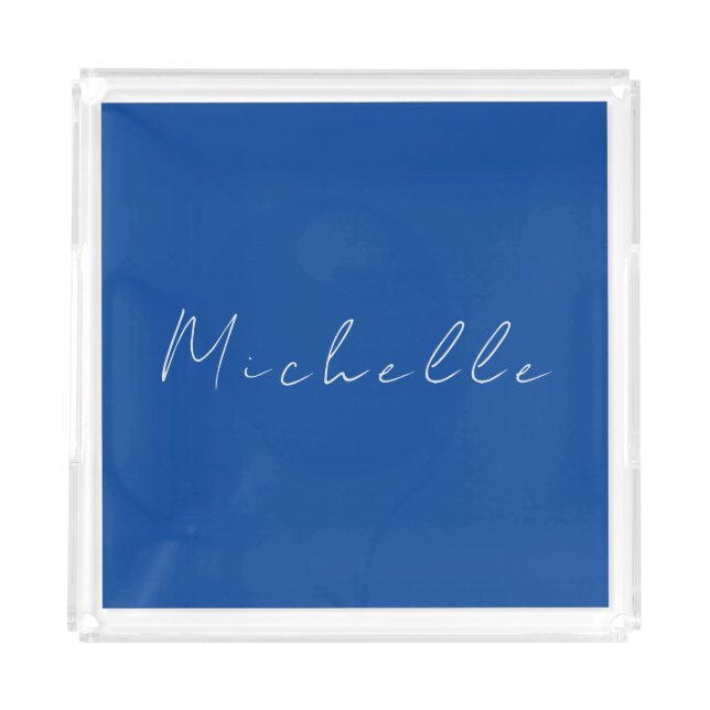 Trendy Minimalist Modern Handwritten Blue Acrylic Tray (Front)