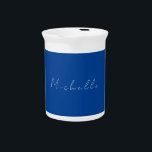 Trendy Minimalist Modern Handwritten Blue Beverage Pitcher<br><div class="desc">Modern Professional Simple Design.</div>