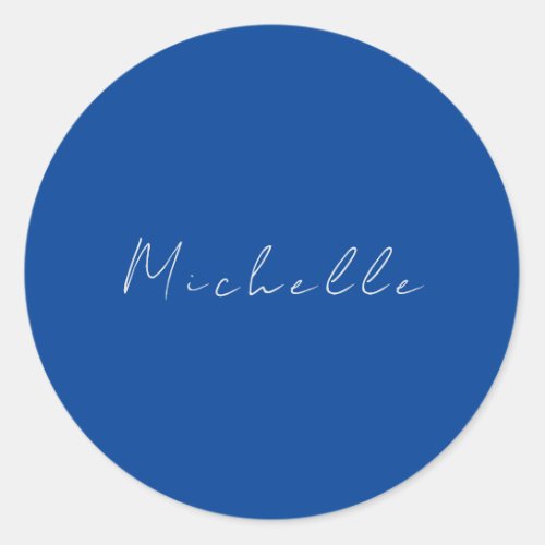 Trendy Minimalist Modern Handwritten Blue Classic Round Sticker
