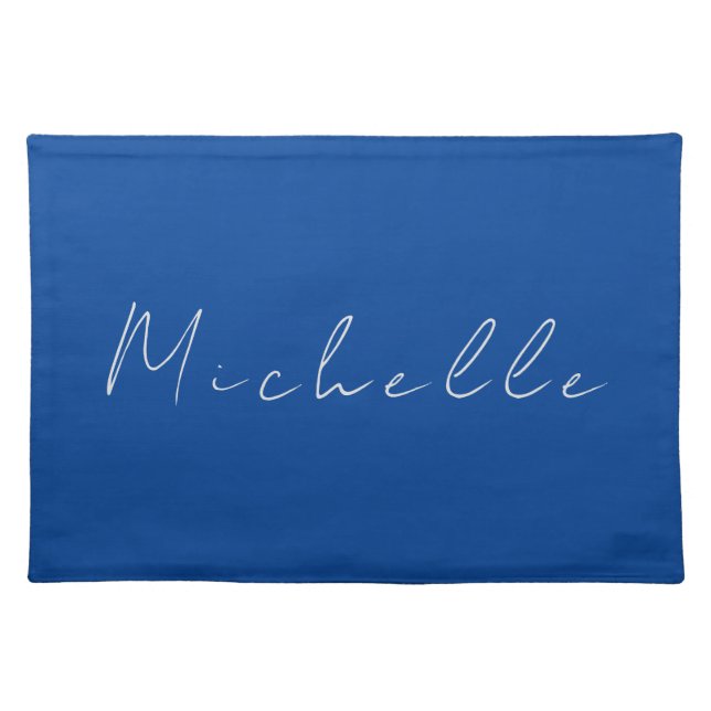 Trendy Minimalist Modern Handwritten Blue Cloth Placemat (Front)