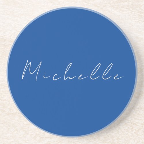Trendy Minimalist Modern Handwritten Blue Coaster