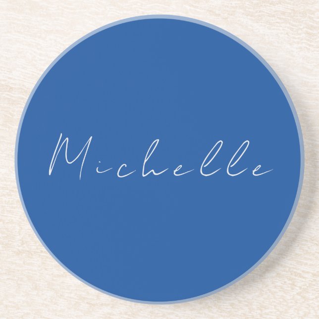 Trendy Minimalist Modern Handwritten Blue Coaster (Front)