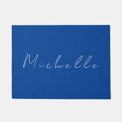 Trendy Minimalist Modern Handwritten Blue Doormat