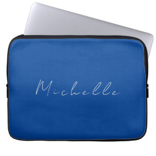 Trendy Minimalist Modern Handwritten Blue Laptop Sleeve