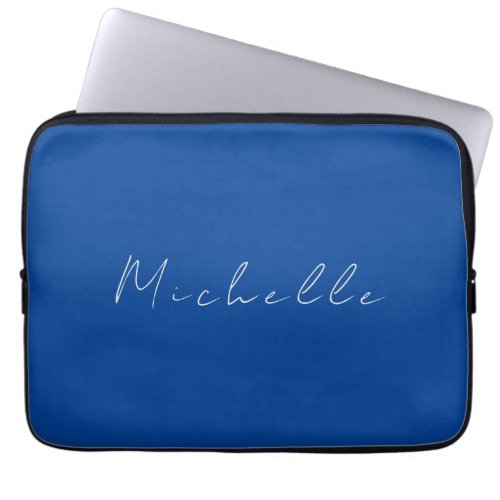 Trendy Minimalist Modern Handwritten Blue Laptop Sleeve
