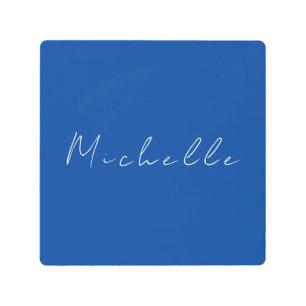 Trendy Minimalist Modern Handwritten Blue Metal Print