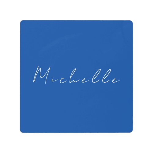 Trendy Minimalist Modern Handwritten Blue Metal Print