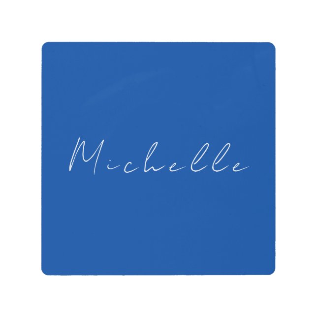 Trendy Minimalist Modern Handwritten Blue Metal Print (Front)