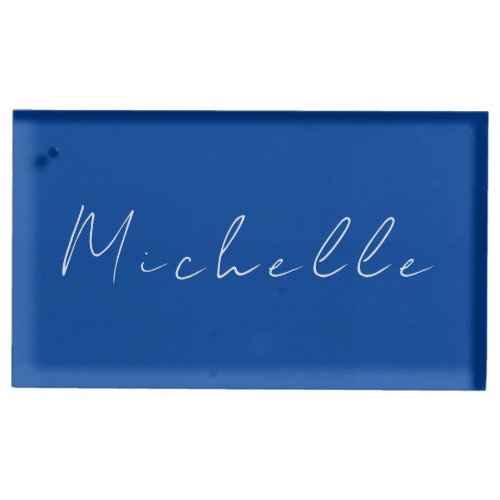 Trendy Minimalist Modern Handwritten Blue Place Card Holder