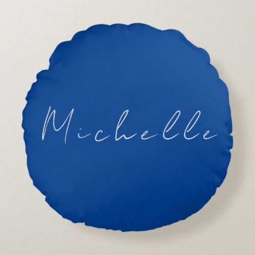 Trendy Minimalist Modern Handwritten Blue Round Pillow