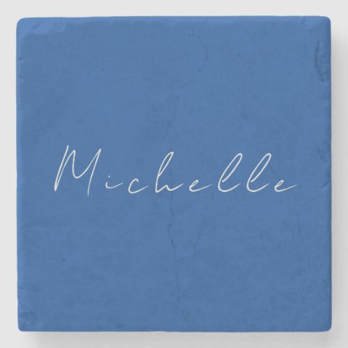 Trendy Minimalist Modern Handwritten Blue Stone Coaster