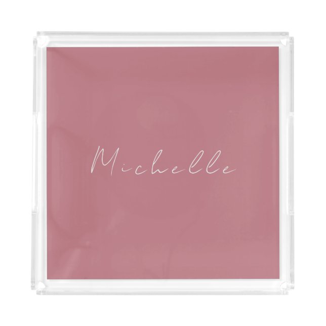 Trendy Minimalist Modern Handwritten Rose Gold Acrylic Tray (Front)