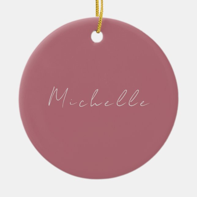 Trendy Minimalist Modern Handwritten Rose Gold Ceramic Ornament (Front)