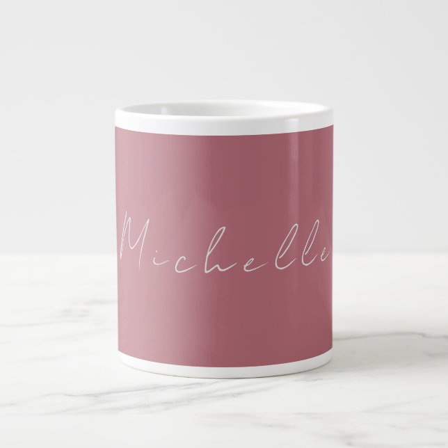 Trendy Minimalist Modern Handwritten Rose Gold Giant Coffee Mug (Front)