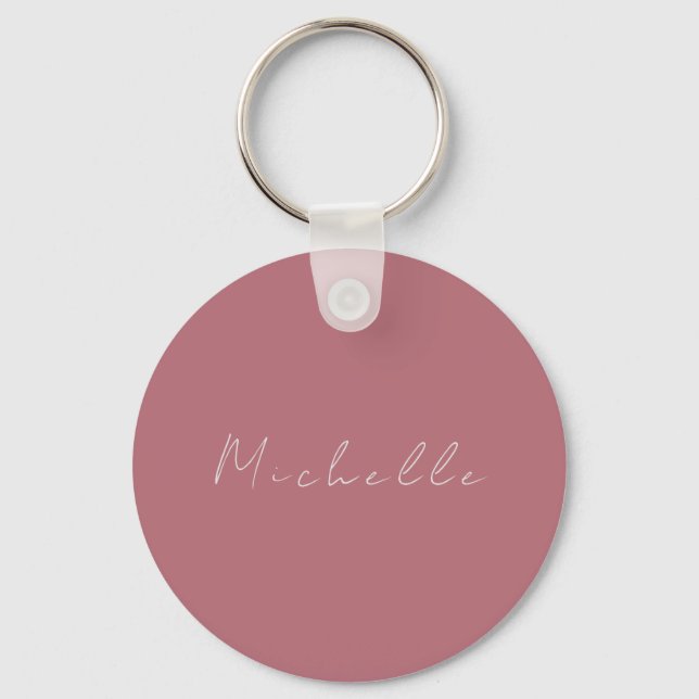 Trendy Minimalist Modern Handwritten Rose Gold Keychain (Front)