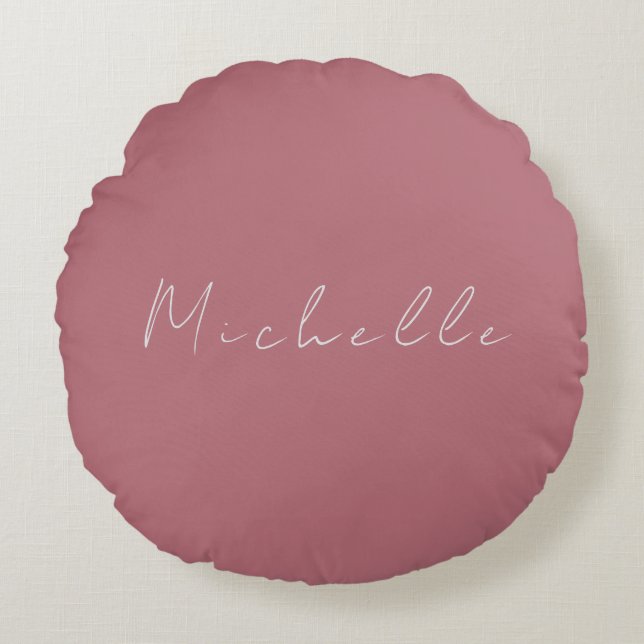 Trendy Minimalist Modern Handwritten Rose Gold Round Pillow (Front)