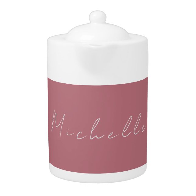 Trendy Minimalist Modern Handwritten Rose Gold Teapot (Front)