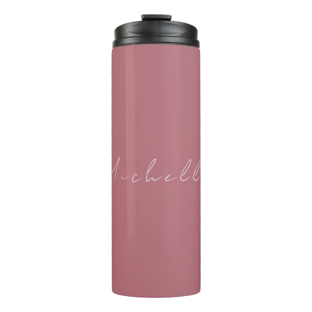 Trendy Minimalist Modern Handwritten Rose Gold Thermal Tumbler (Front)
