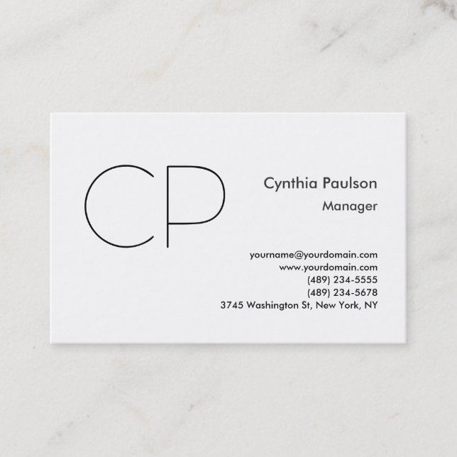 Trendy Minimalist Modern Monogram Plain Business Card (Front)