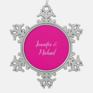 Trendy Minimalist Modern Plain Simple Hot Pink Snowflake Pewter Christmas Ornament