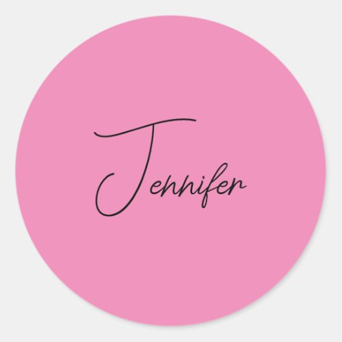 Trendy Minimalist Modern Plain Simple Pink Color Classic Round Sticker