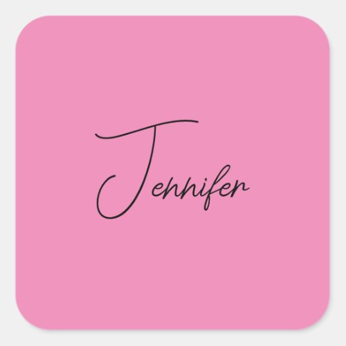 Trendy Minimalist Modern Plain Simple Pink Color Square Sticker