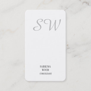 Trendy Minimalist Monogram Grey White Simple Plain Business Card