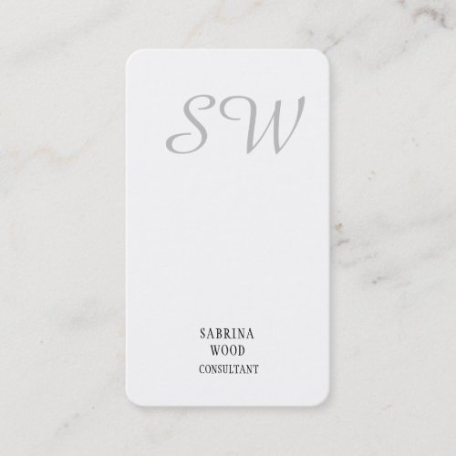 Trendy Minimalist Monogram Grey White Simple Plain Business Card