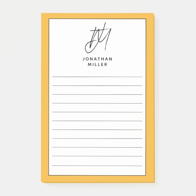 Trendy Minimalist Monogram Lined Post-it Notes (Front)