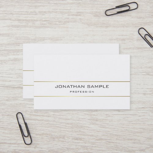 Trendy Minimalist Plain Elegant Design Gold White Business Card