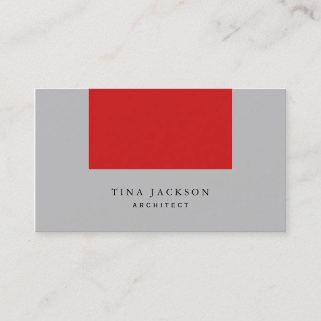 Trendy Minimalist Red Silver Gray Professional Business Card (Front)